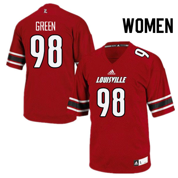 Women #98 Adonijah Green Louisville Cardinals College Football Jerseys Stitched Sale-Red - Click Image to Close